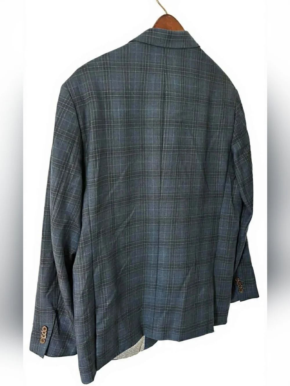 Johnston & Murphy Navy Blue Plaid Sport Coat Wool